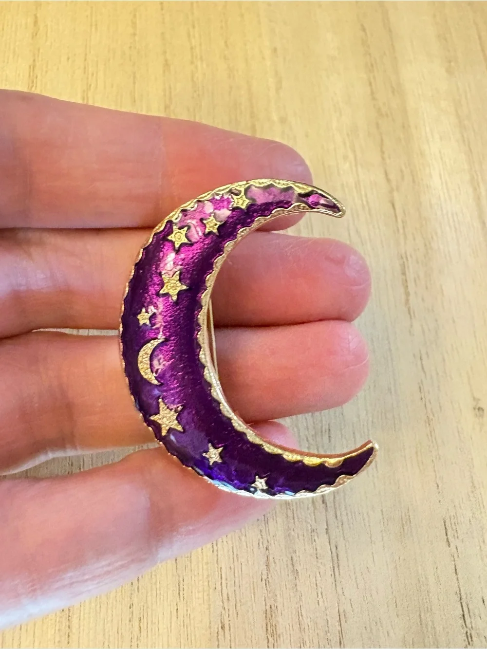 Purple Crescent Moon Star Pin